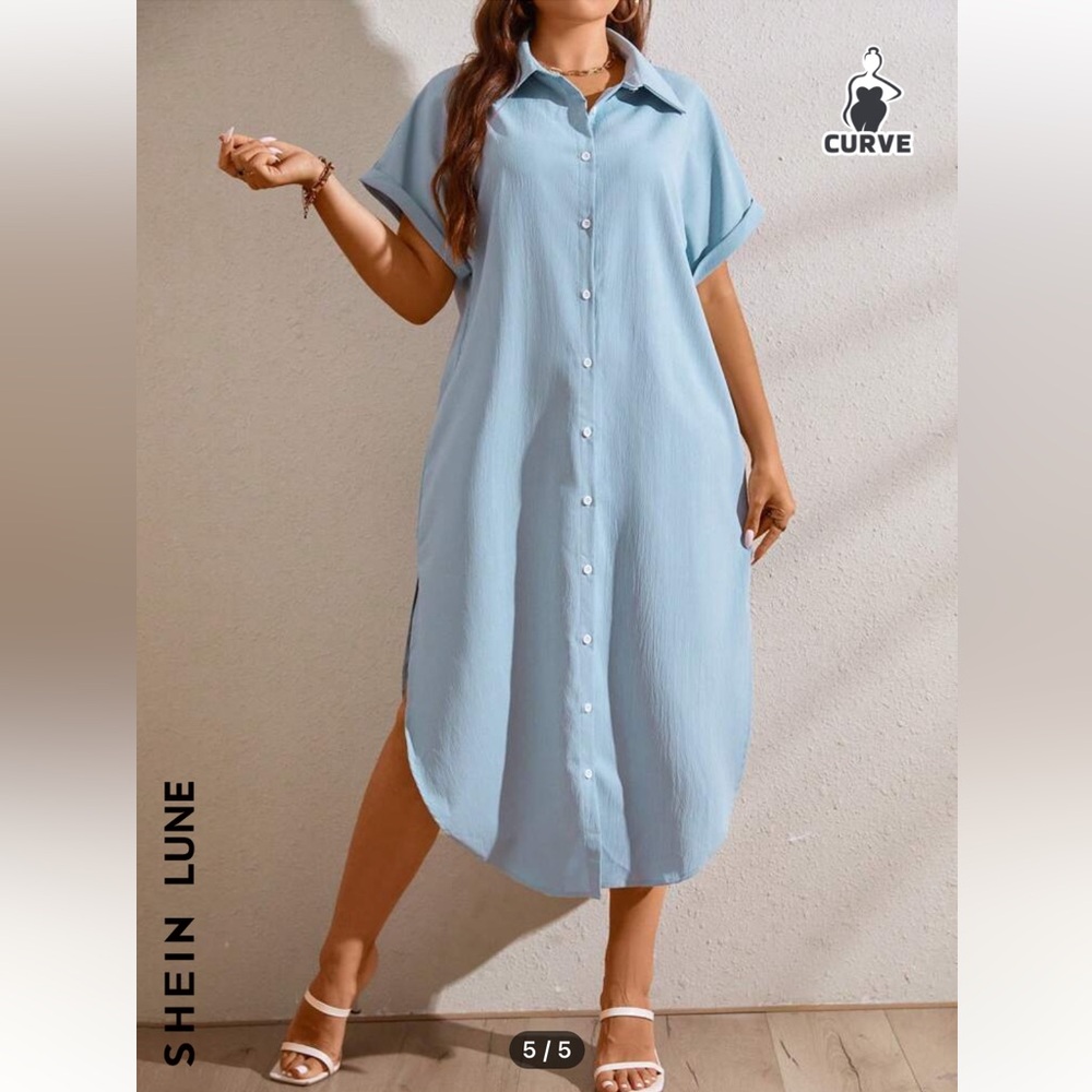 SHEIN LUNE Plus Curved Hem Batwing Sleeve Shirt Dress